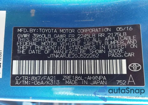 2016 Scion Im из США, поврежденный, VIN JTNKARJE2GJ522262